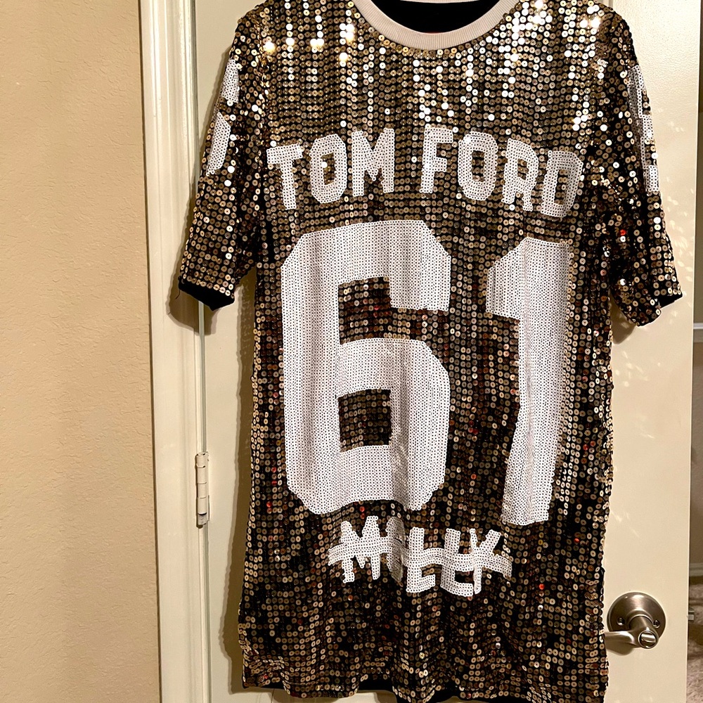 Like new sequin gold black and white shirt dress